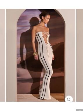 Murci Strapless Ivory Lace-Up Knit Maxi Dress